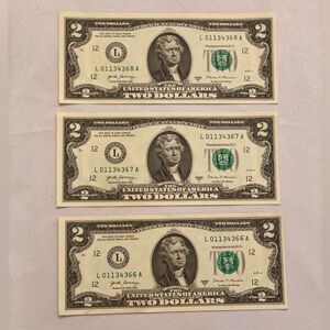 Set of Three Crisp UC Series 2017A $2 Bills